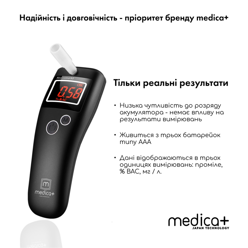 Алкотестер MEDICA+ Alco Control 8.0 + Комплект мундштуков 40шт. (Japan)