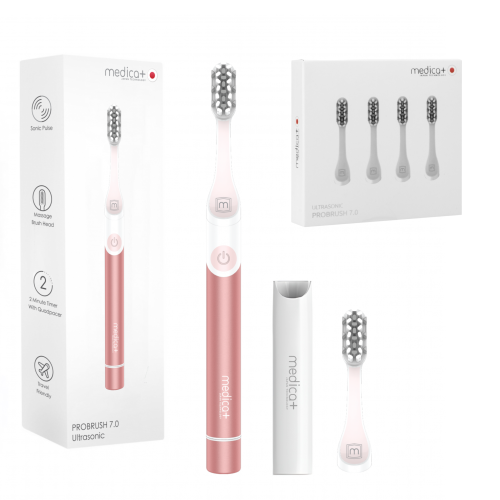Звуковая зубная щетка MEDICA+ ProBrush 7.0 Compact Pink + Насадки (4 шт) (Japan)