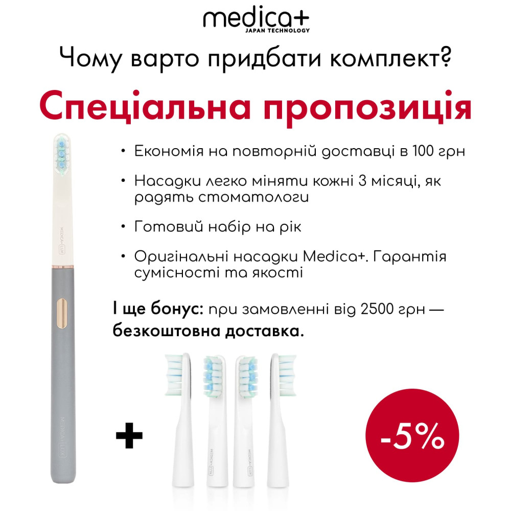 Отбеливающая звуковая зубная щетка MEDICA+ Lux 10ХN Aluminum Portable Silver (Japan)