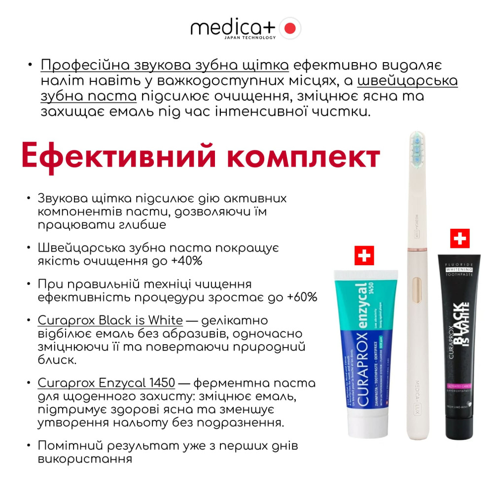 Отбеливающая звуковая зубная щетка MEDICA+ Lux 10ХN Aluminum Portable Silver (Japan)