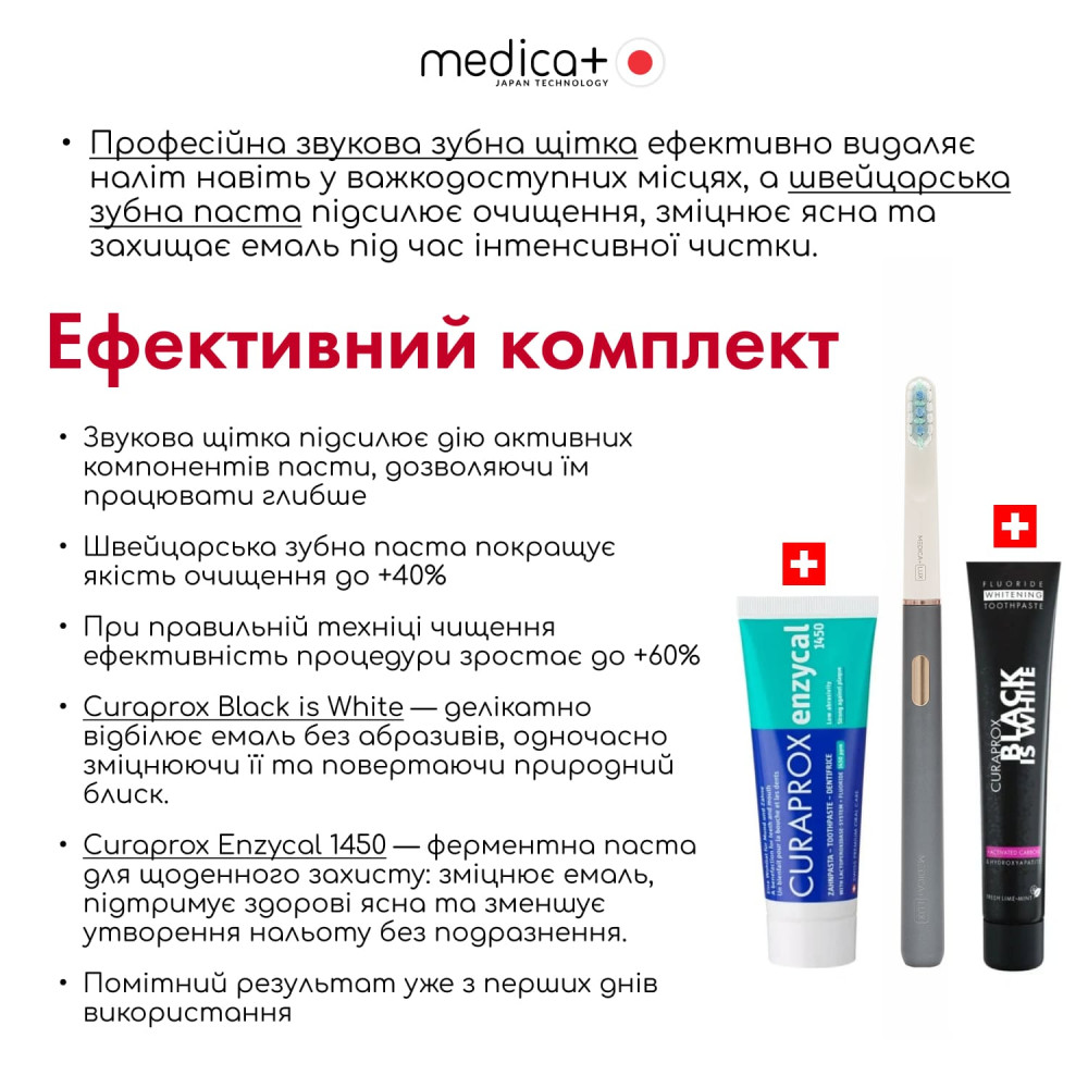 Отбеливающая звуковая зубная щетка MEDICA+ Lux 10ХN Aluminum Portable Grey (Japan)