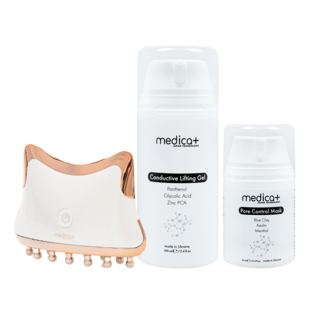 Набор Микротоковый лифтинг Skin Lifting 5.0 + Токопроводящий гель Conductive Lifting Gel + Поросужающая маска для лица MEDICA+ Pore Control Mask (Japan)
