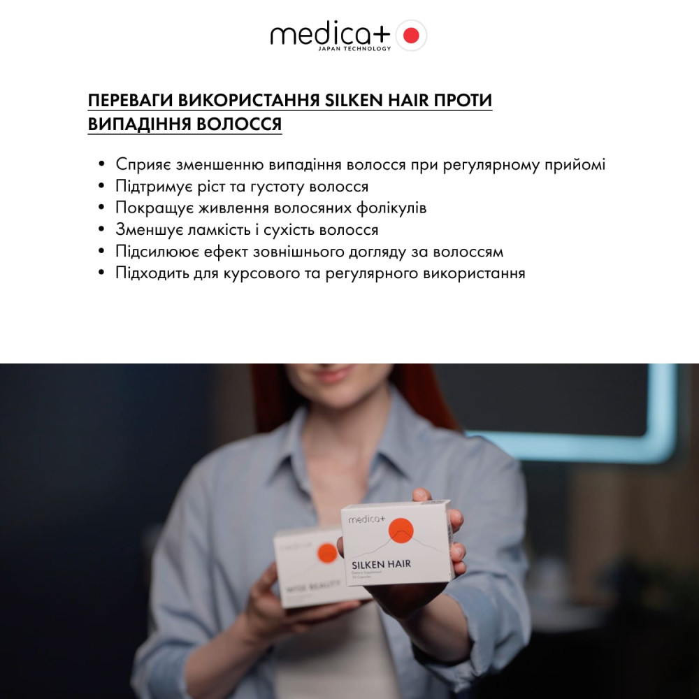 Диетическая добавка MEDICA+ Silken Hair против выпадения волос (30 капс)