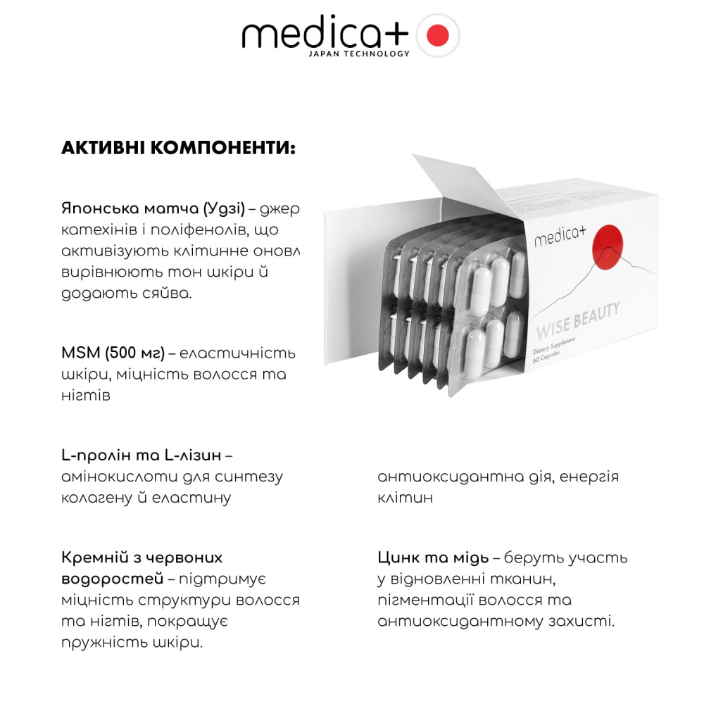 Диетическая добавка MEDICA+ Wise Beauty для волос, кожи, ногтей (60 капс)