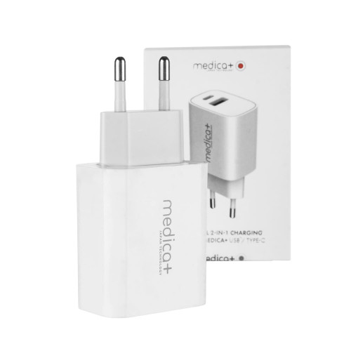 Блок универсальный подзарядный 2в1 MEDICA+ USB/Type-C (White)